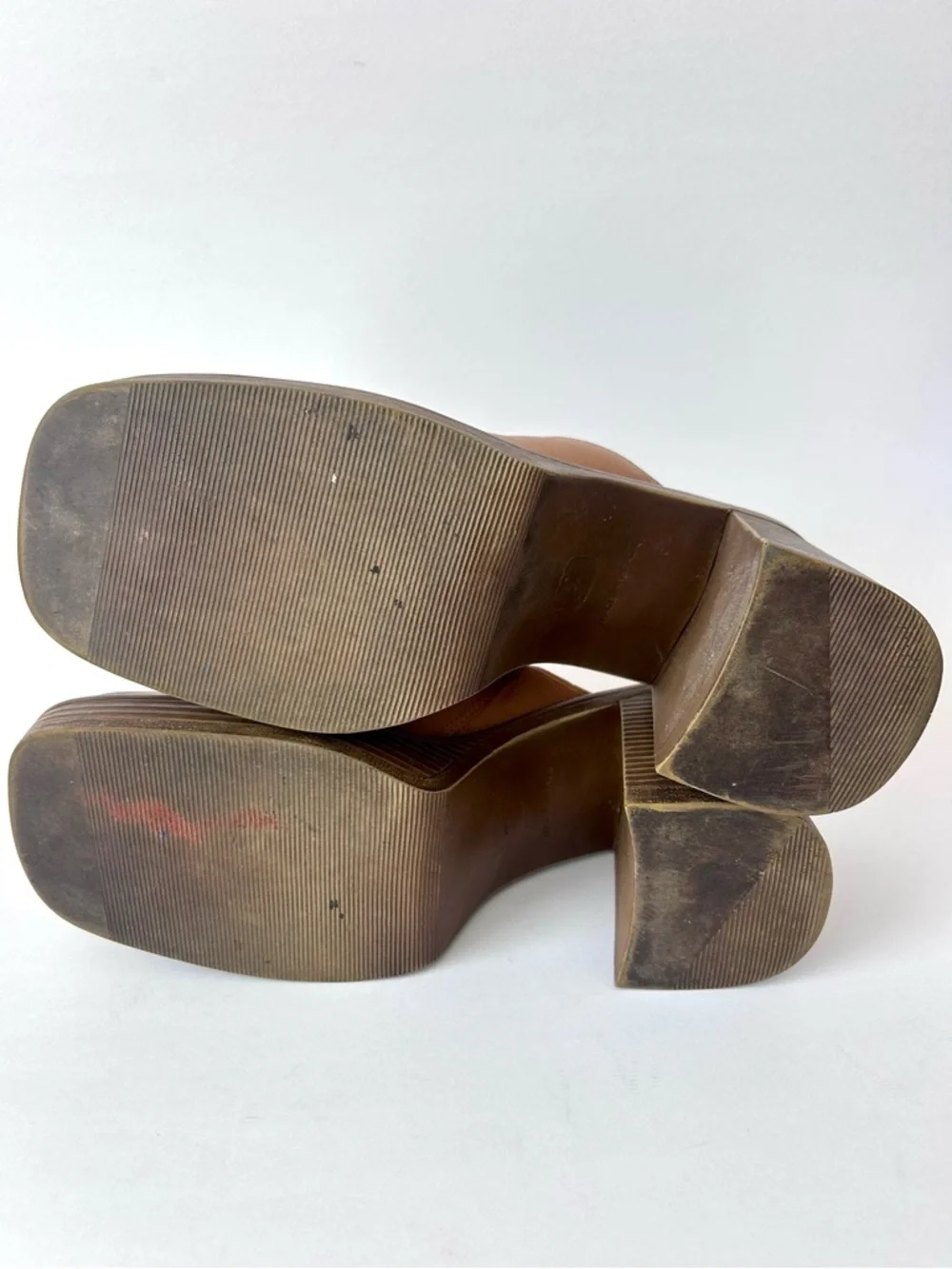 Steve Madden Flirtie Tan Leather Clogs Platform Mules Size 8 Square Toe 90s